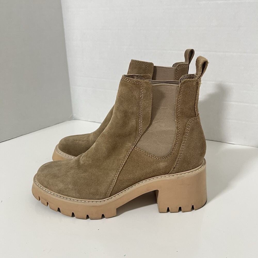 Dolce Vita Halina Suede Lug Sole Ankle Boots Women’s Size 8 Tan Chelsea Booties - Picture 4 of 11